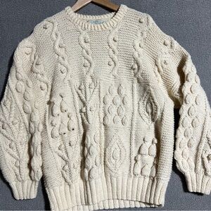 Vtg QUILLS Woollen Market Sweater Hand Knit Ireland Wool Womens XL